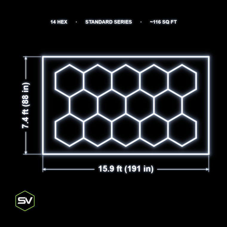 Hexagon LED Garage Lighting Kit - 14 Panel (Non-Dimmable)