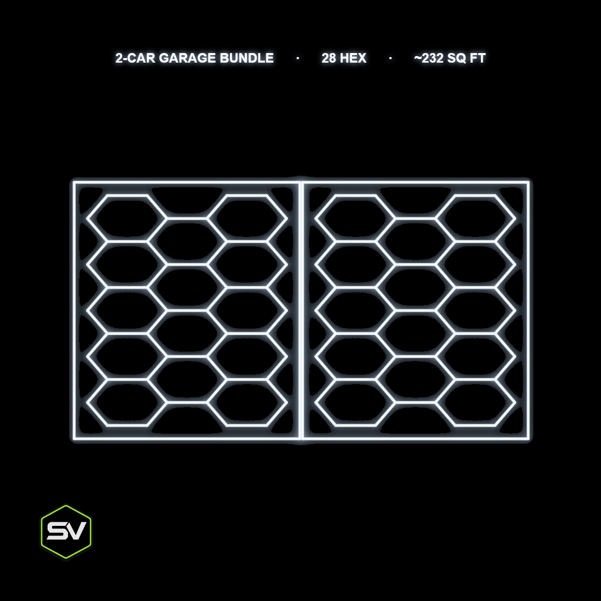 Hexagon LED Garage Lighting Kit - 2-Car Garage Bundle (2x 14-Panel with Border, Non-Dimmable)