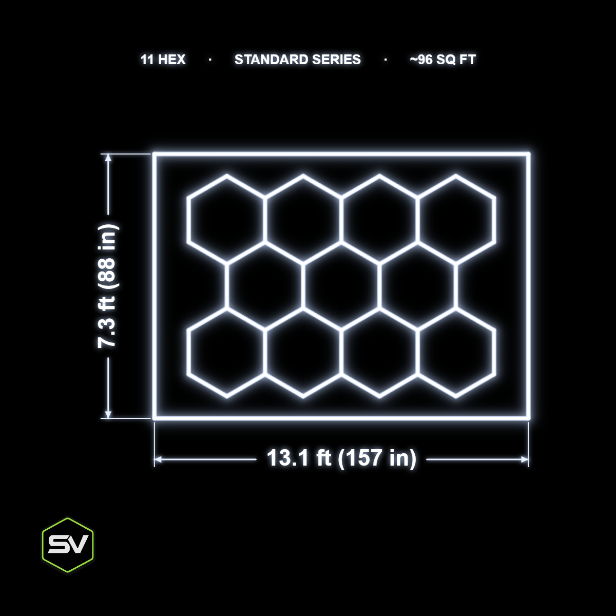 Hexagon LED Garage Lighting Kit - 11 Panel with Border (Non-Dimmable)