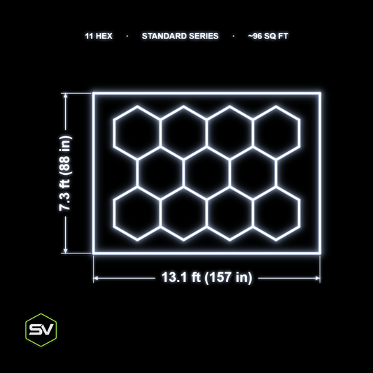 Hexagon LED Garage Lighting Kit - 11 Panel with Border (Non-Dimmable)