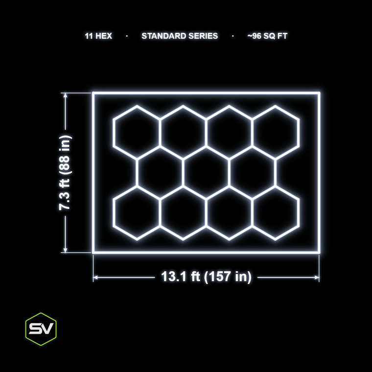 Hexagon LED Garage Lighting Kit - 11 Panel with Border (Non-Dimmable)