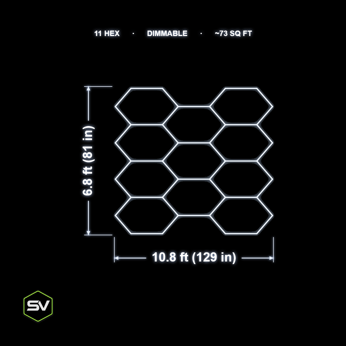 Hexagon LED Garage Lighting Kit - 11 Panel (Dimmable)