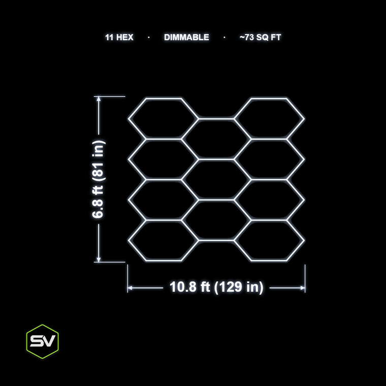 Hexagon LED Garage Lighting Kit - 11 Panel (Dimmable)