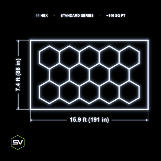 Hexagon LED Garage Lighting Kit - 14 Panel (Non-Dimmable)