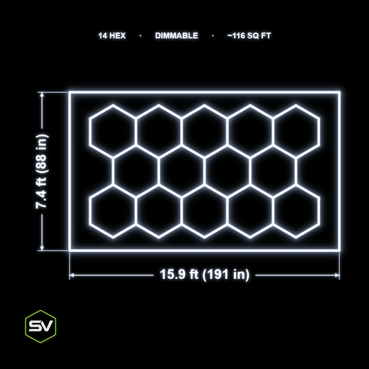 Hexagon LED Garage Lighting Kit - 14 Panel (Dimmable)
