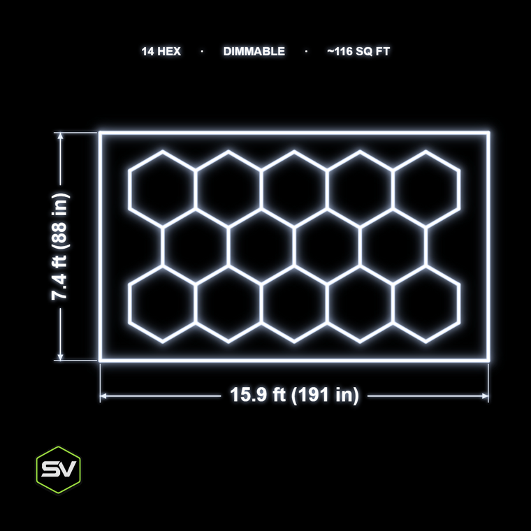 Hexagon LED Garage Lighting Kit - 14 Panel (Dimmable)