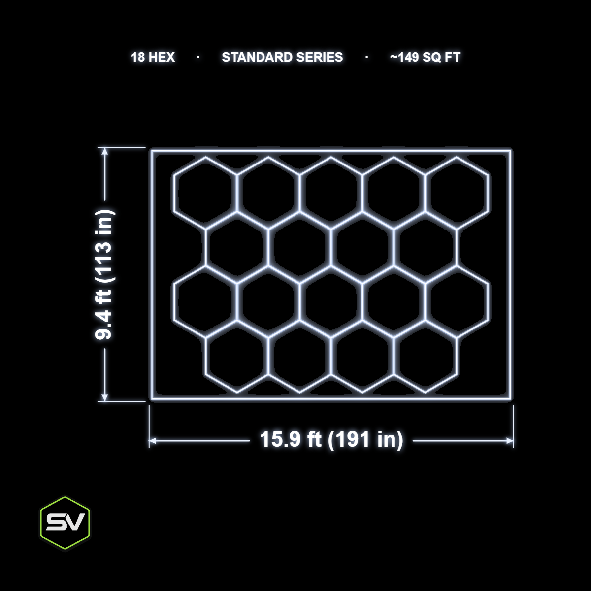 18-panel hexagon LED garage lighting kit with border, SV Luminary