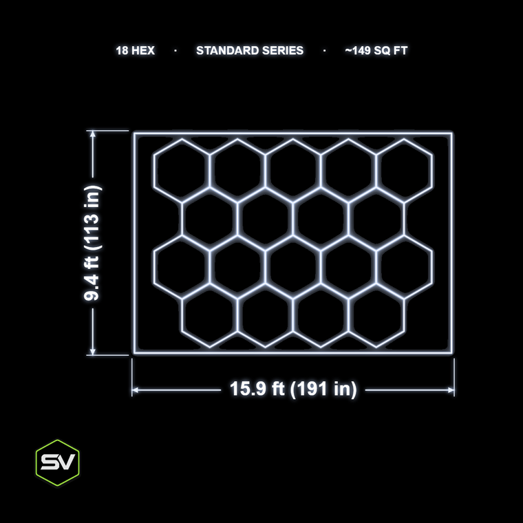 Hexagon LED Garage Lighting Kit - 18 Panel with Border (Non-Dimmable)