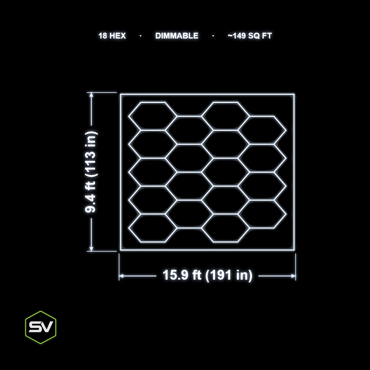 Hexagon LED Garage Lighting Kit - 18 Panel with Border (Dimmable)