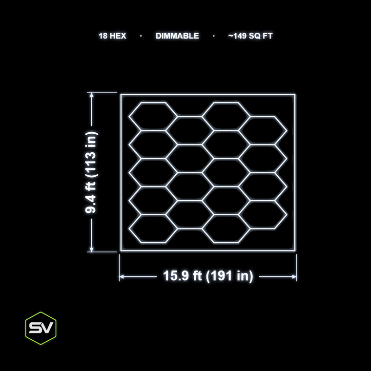 Hexagon LED Garage Lighting Kit - 18 Panel with Border (Dimmable)
