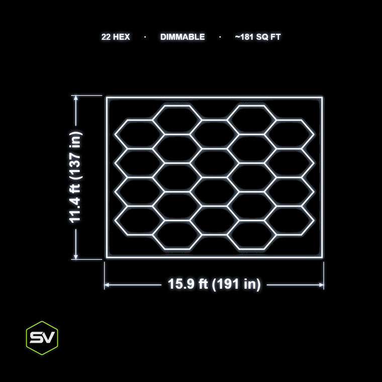 Hexagon LED Garage Lighting Kit - 22 Panel with Border (Dimmable)