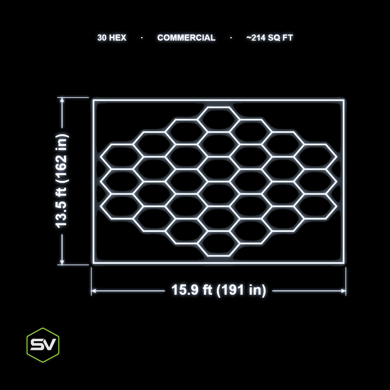 Hexagon LED Garage Lighting Kit - 30 Panel Commercial with Border (Non-Dimmable)