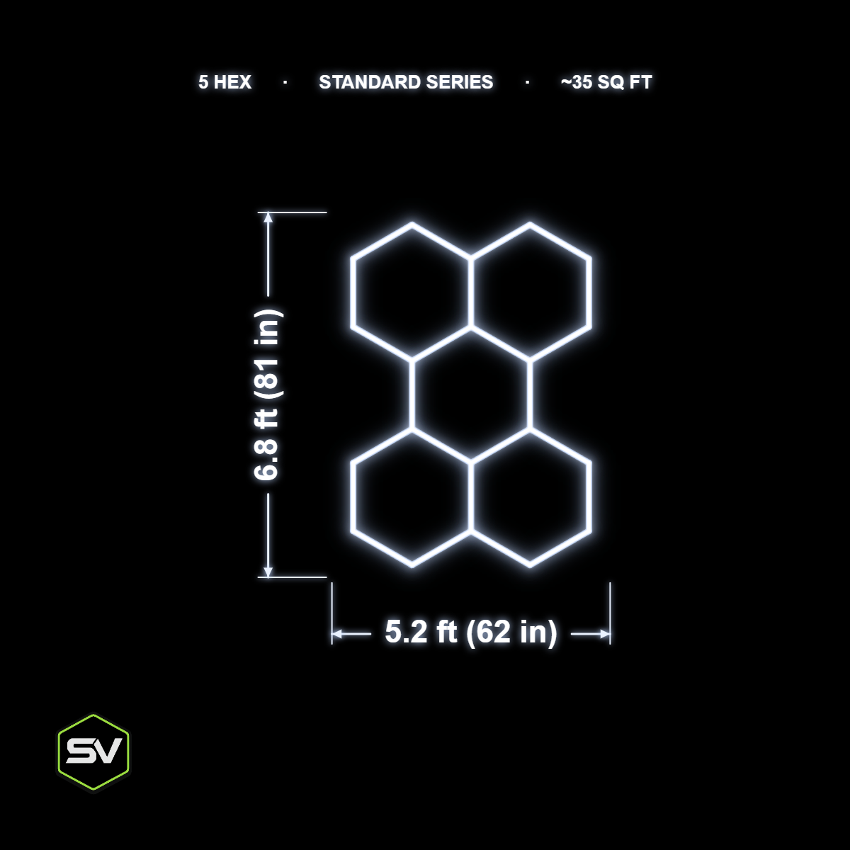 Hexagon LED Garage Lighting Kit - 5 Panel (Non-Dimmable)