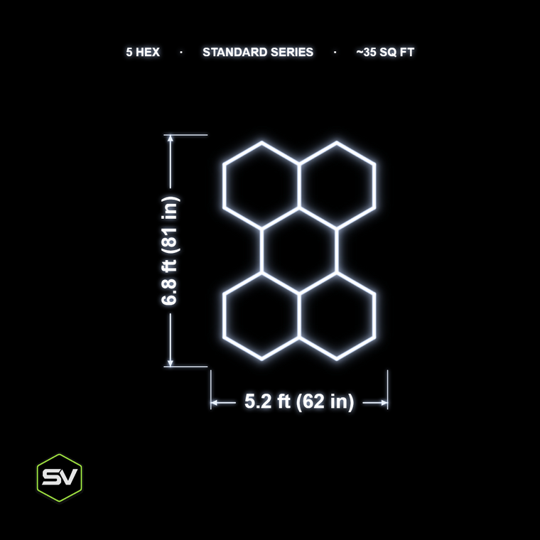 Hexagon LED Garage Lighting Kit - 5 Panel (Non-Dimmable)