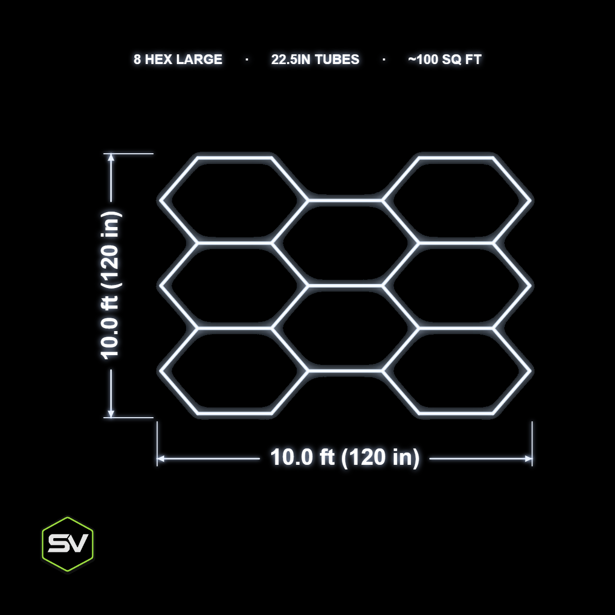 Large Hexagon LED Garage Lighting Kit - 8 Panel (22.5in Tubes, Made to Order)