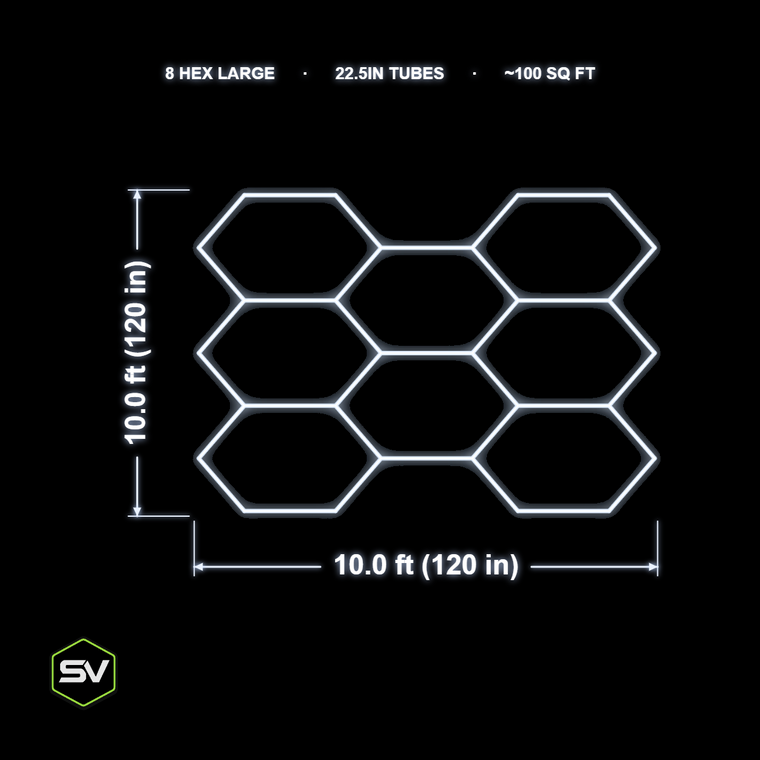 Large Hexagon LED Garage Lighting Kit - 8 Panel (22.5in Tubes, Made to Order)