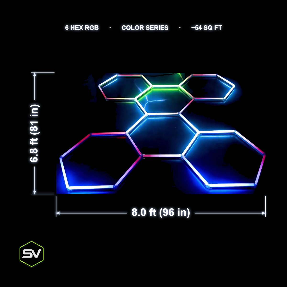 RGB Hexagon LED Garage Lighting Kit - 6 Panel