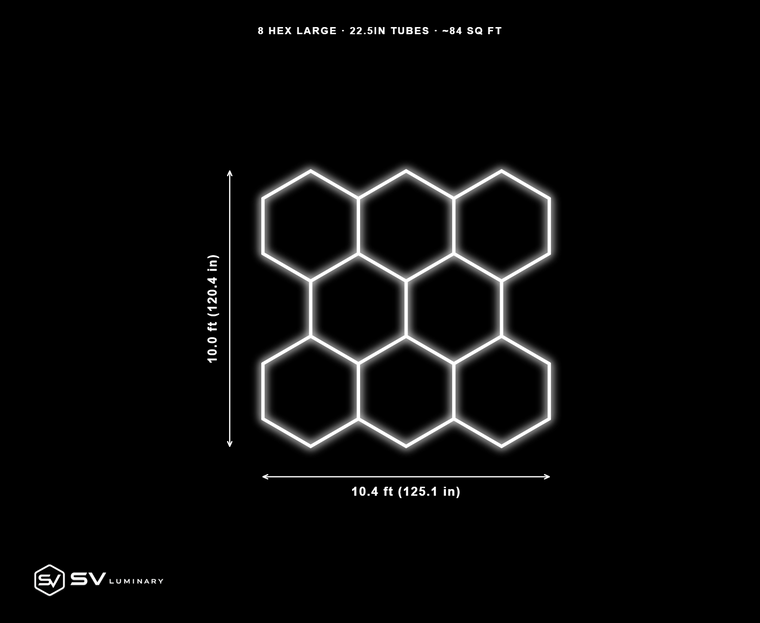 8 Panel Large hexagon LED kit, 22.5 in tubes, 10.4 ft by 10.0 ft, 35 tubes