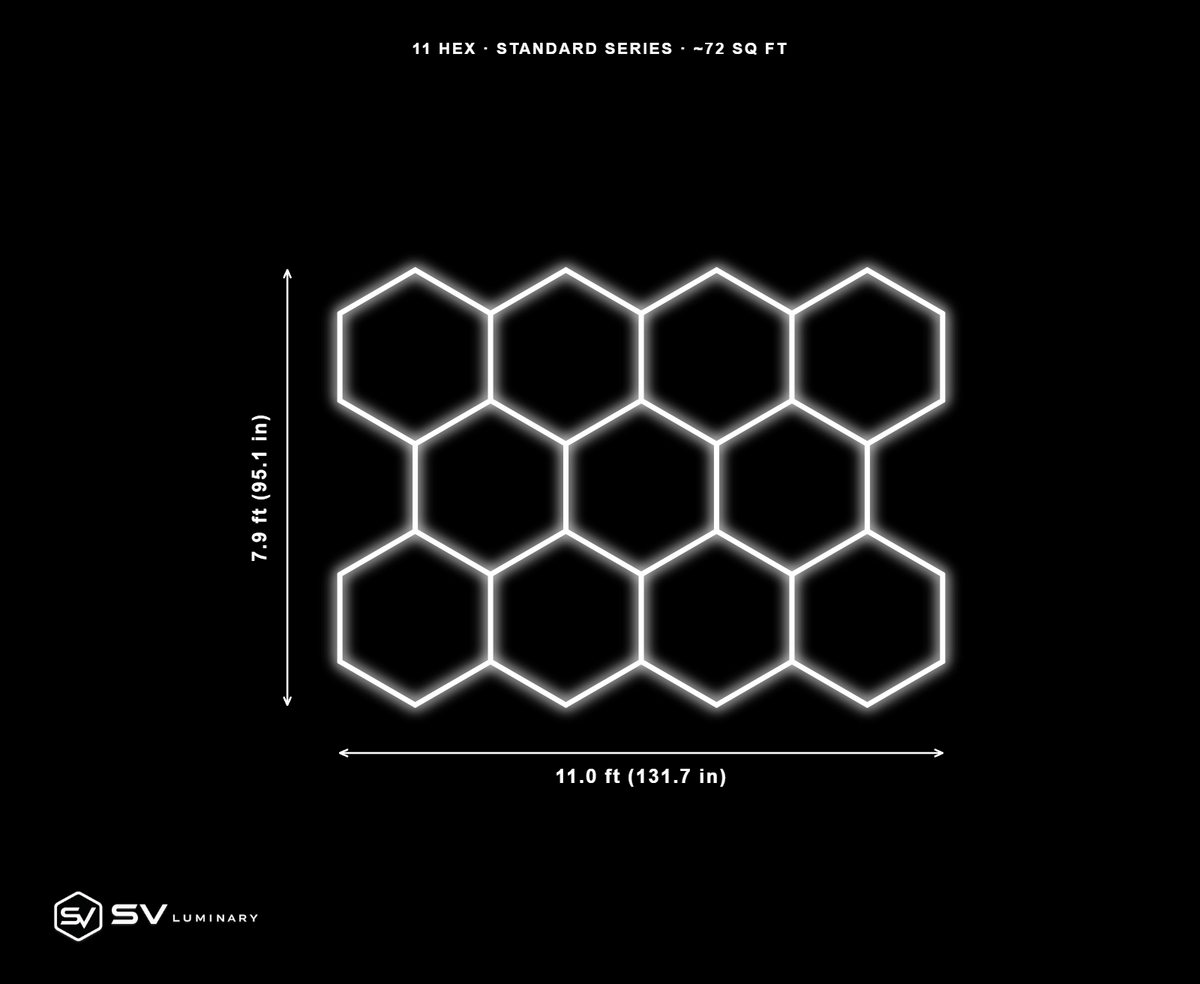 11 Panel hexagon LED kit, 11.0 ft by 7.9 ft, 46 hex tubes