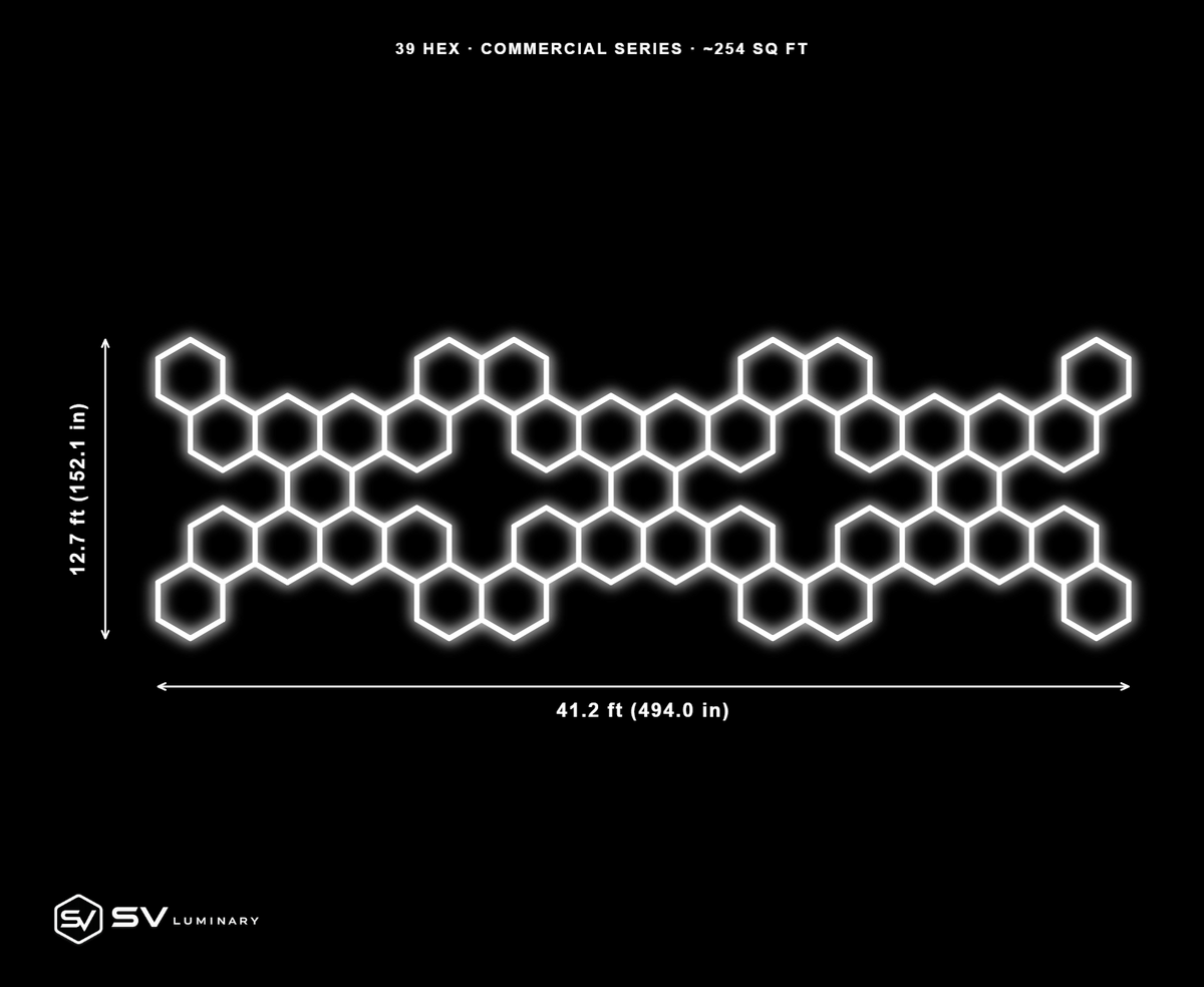 39 Panel Triple X Commercial hexagon LED kit, 41.2 ft by 12.7 ft, 188 hex tubes